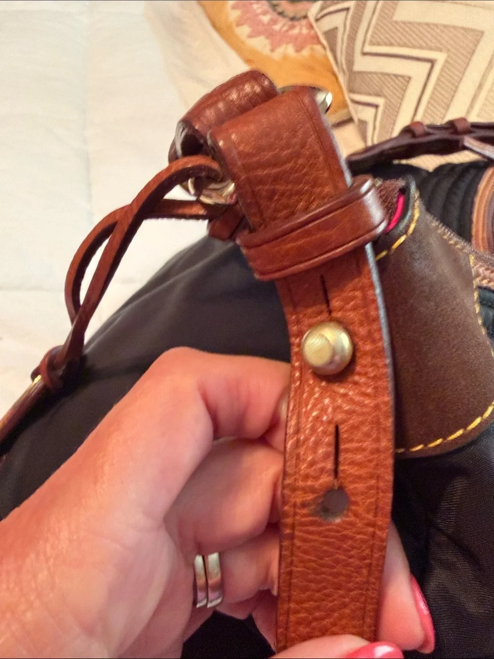 Dooney & Bourke large Erika black nylon quilted shoulder bag with tan leather